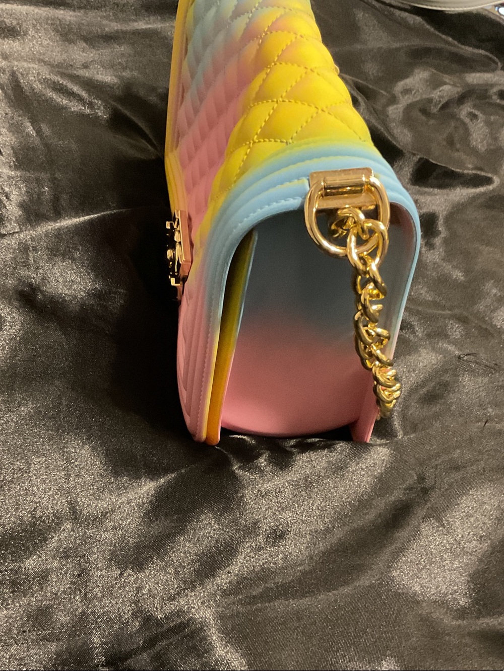 Rainbow Pastel Quilted Chain Shoulder Bag - Pink, Yellow, Blue - Picture 4 of 5
